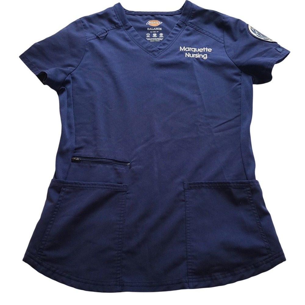 Dickies‎ Balance Marquette Nursing Scrub Top Navy Blue V-Neck Small RN#93643